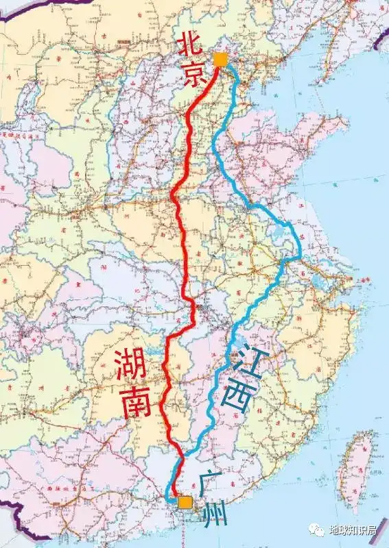 近代以来,途径湖南的京广铁路彻底取代了古代途径江西哪水路.