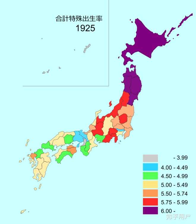 1925年时各都道府县生育率