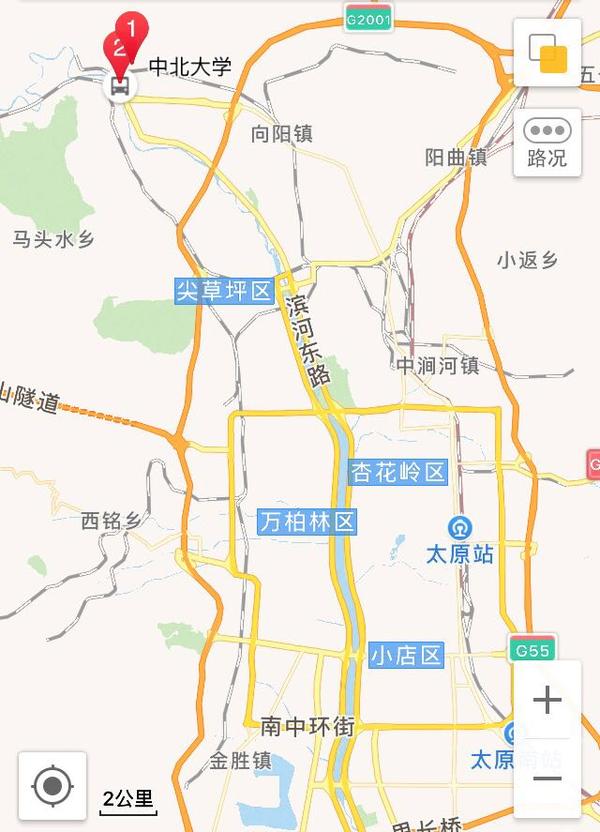 如图中万柏林区字样以西的大片地区,原称 西山矿务局.