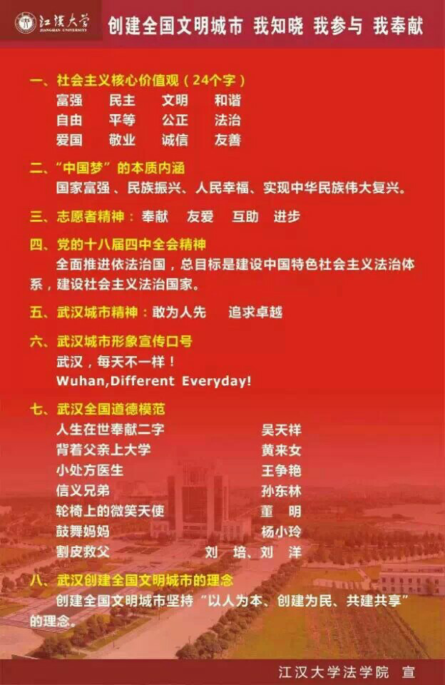 武汉市正在创办全国文明城市,各大高校都要求