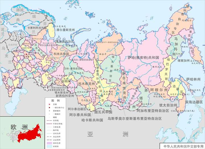 其实好多人没看过带有政治区划的俄罗斯地图,我这里贴上一个,你就会