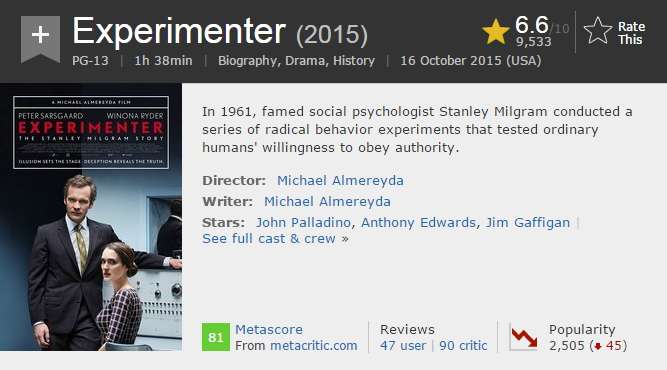 电影1:实验者experimenter(2015)