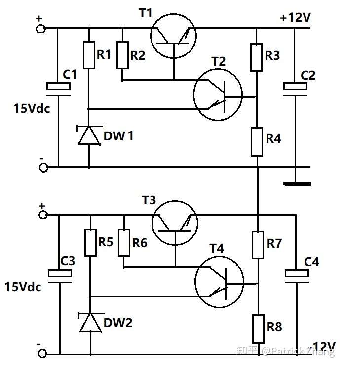 12v和-12v的串联型稳压电源电路