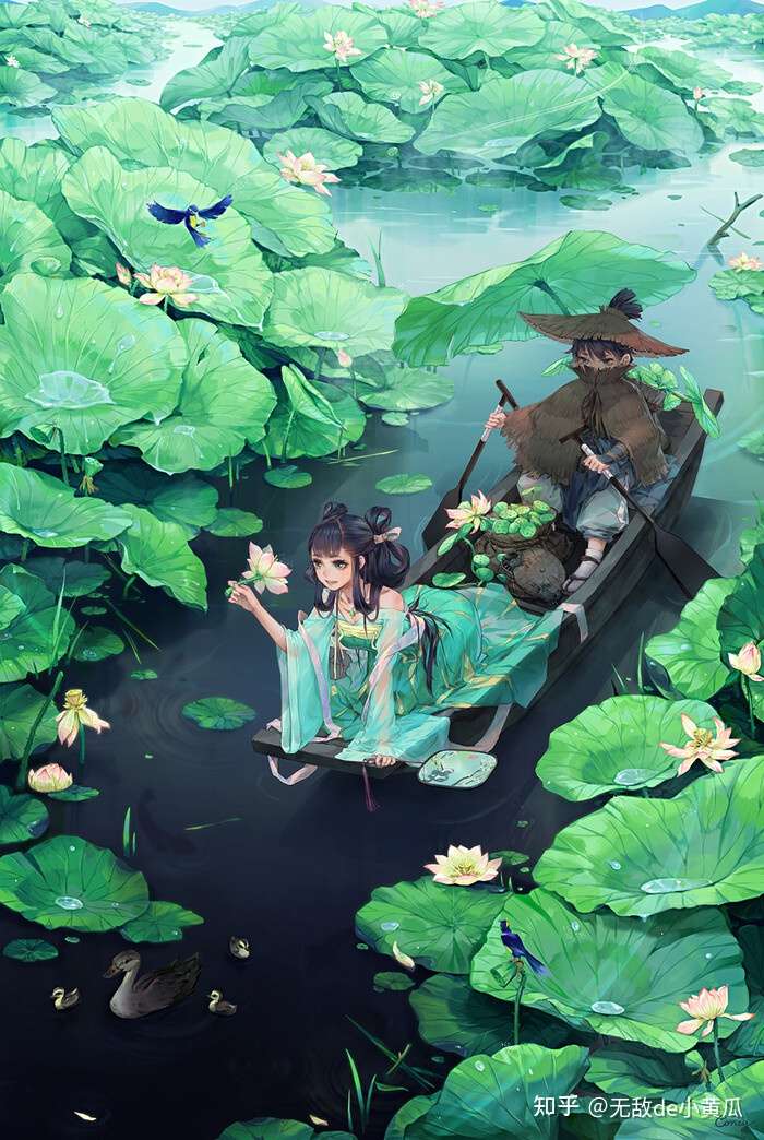 求拿着荷花的二次元少年或少女图片