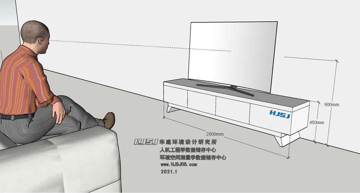 电视机下有高柜的情况:电视显示屏安装高度为中心离地1200mm.