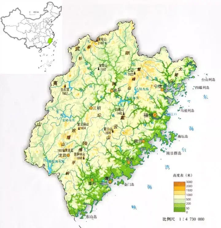 福建是 中国东南沿海小省,最南部快到北回归线了.