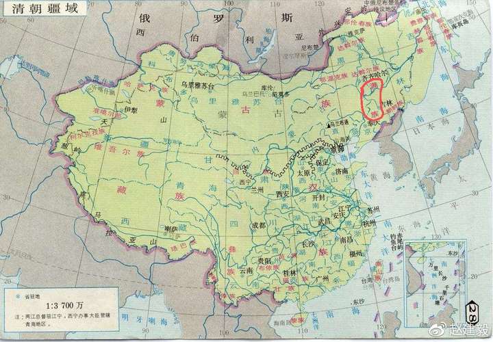 清朝主要民族分布,注意东北西南有多少个民族.