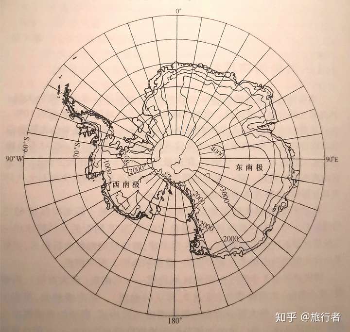 南极地形图(图源:《南极天气和气候》,[英] j.c.king,  j.turner)