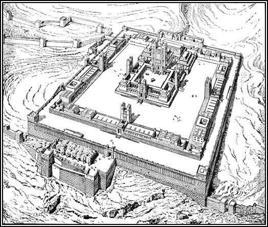 耶路撒冷圣殿图;圣殿是古代以色列人的最高祭祀场所;耶路撒冷曾出现