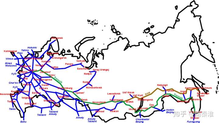 俄罗斯的铁路网主要集中的西部欧洲地区,东部亚洲地区因为处于