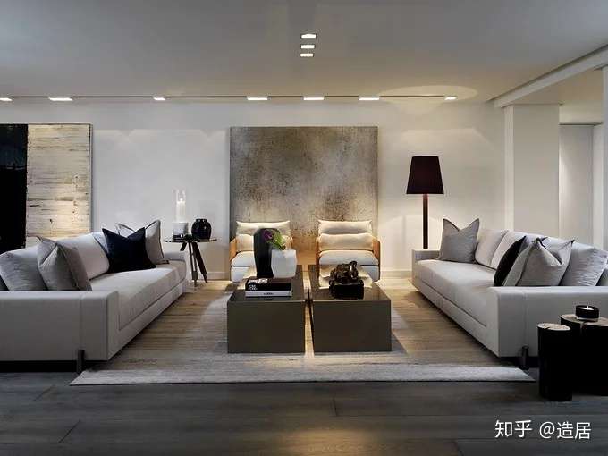 极简风格的客厅:大量的运用冷色调,色彩单一,追求极致的简约,给人强烈