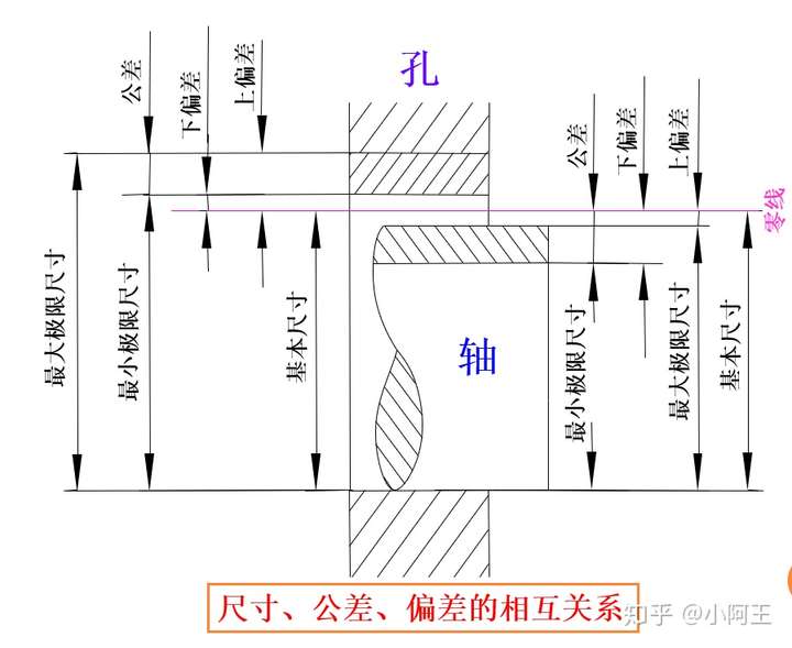 一对配合的孔,轴的基本尺寸必须一致,即图中同一零线