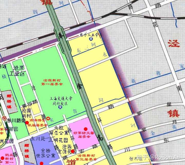 闵行校区以淡水河为界,西半部地皮属于江川路街道(即老闵行,东半部