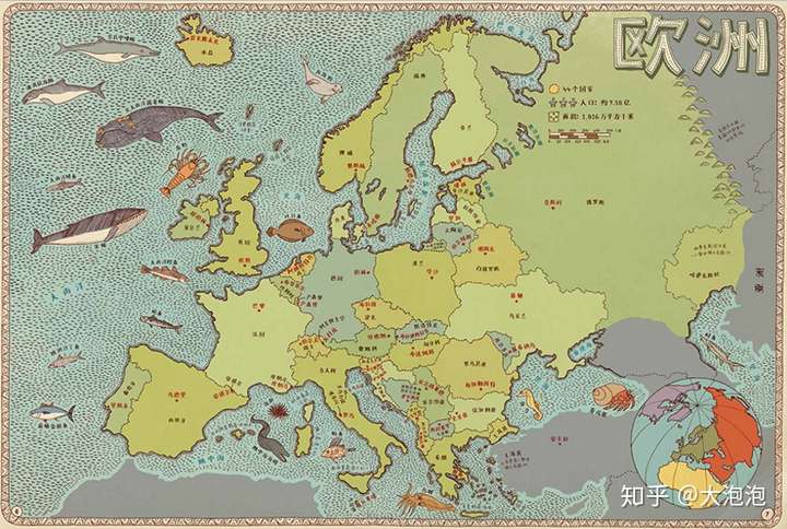 比如欧洲,就是欧洲地图——欧洲在地球上的位置,欧洲轮廓,各国家轮廓