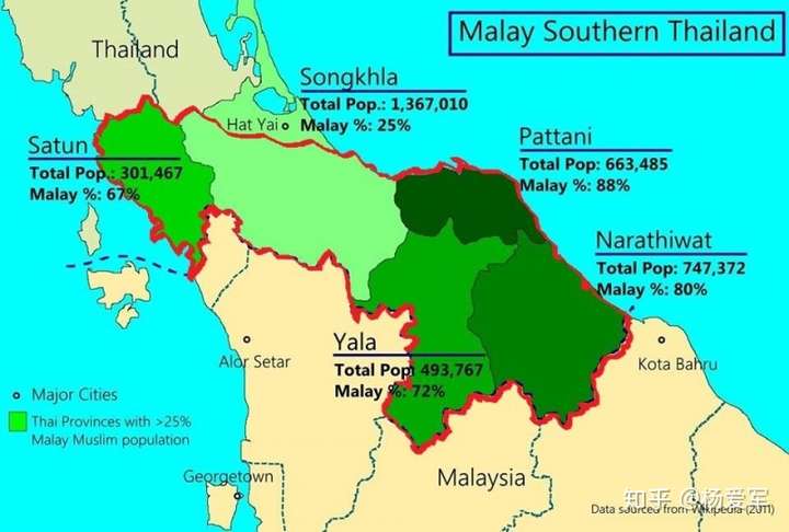 南部紧邻马来西亚的三府,北大年府,也拉府与陶公府,人口多为穆斯林