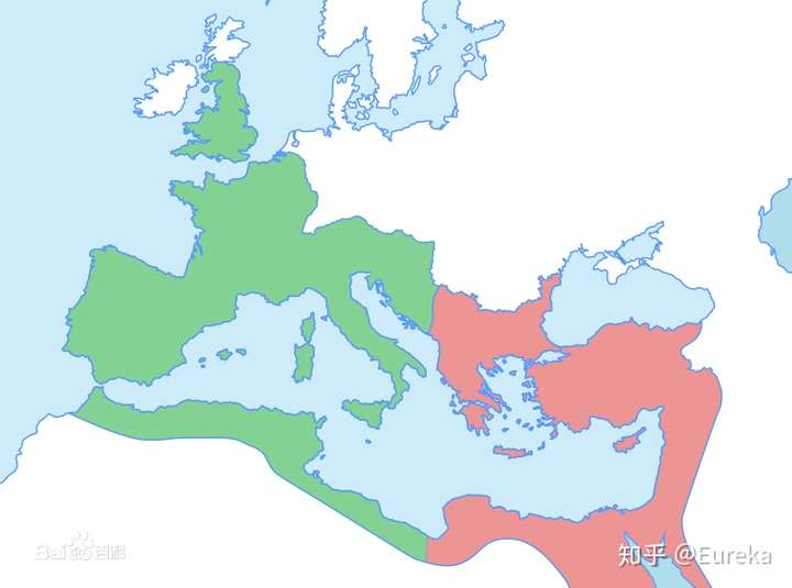 红色部分为拜占庭帝国疆域版图