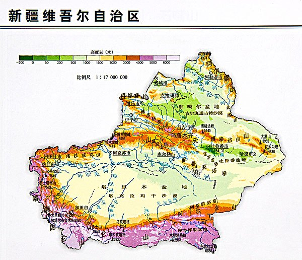 谢邀 这是新疆的地形图