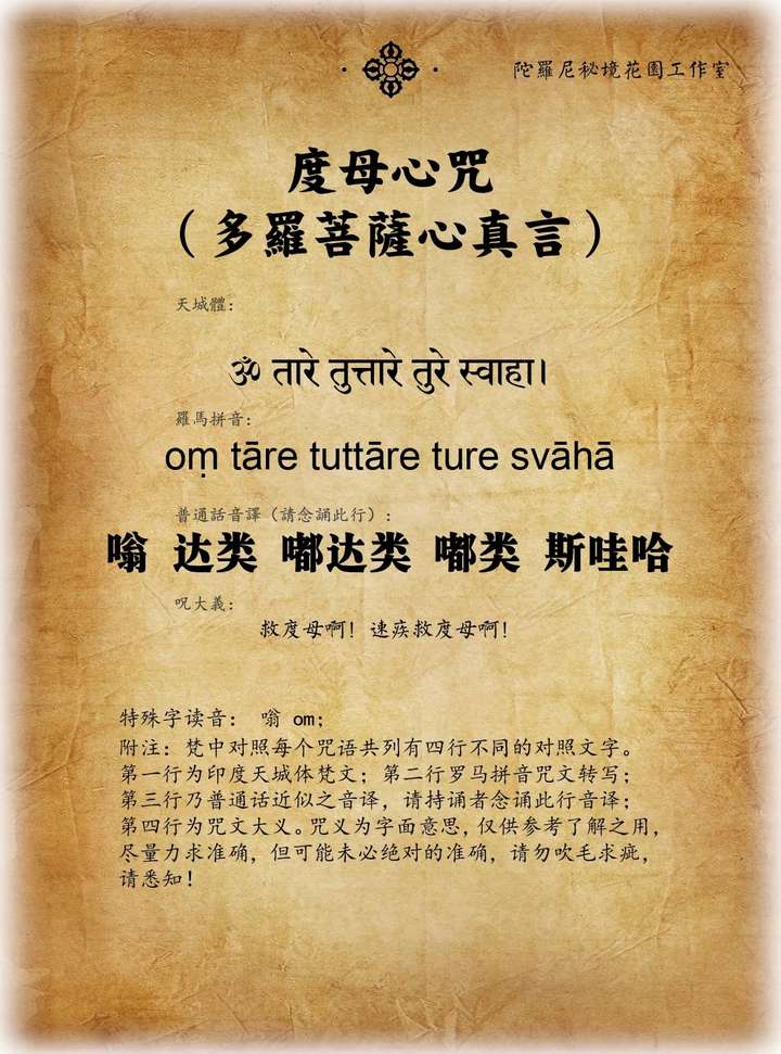 【绿度母心咒】是出自【大藏经】的咒语,在许多经文中都有出现.