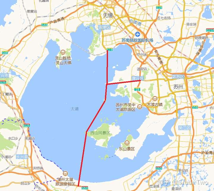 因此需要在太湖湖底建设一条南北走向的跨湖隧道,如下图所示.
