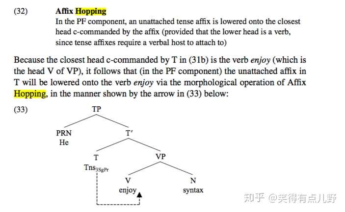 这儿就有一个 "affix hopping"的操作在里面.