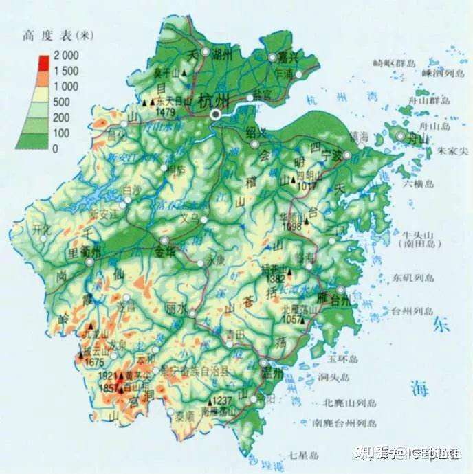 浙江省地形图如下