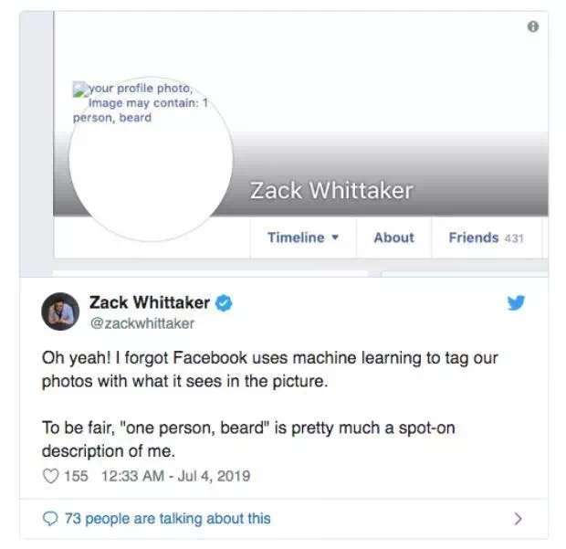 facebook把这位用户的头像描述为"一个有胡子的人"