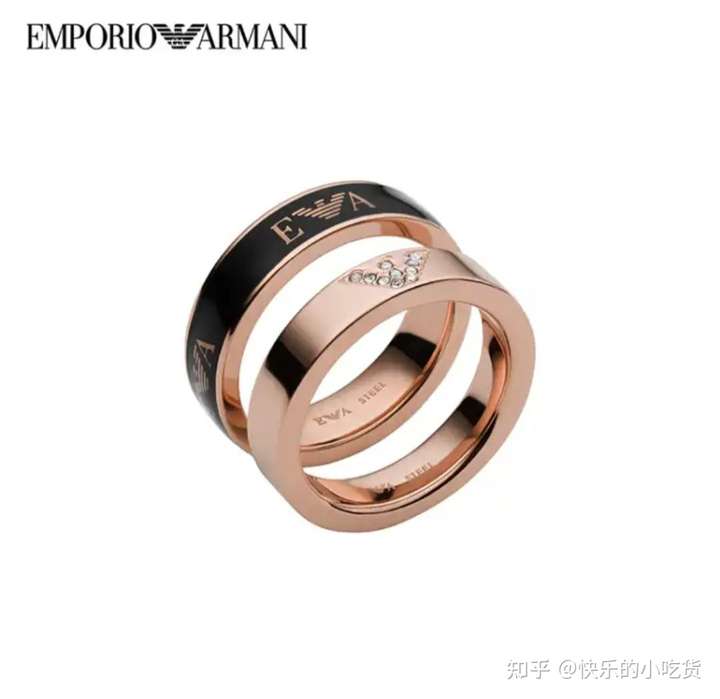 阿玛尼(emporio armani)女士戒指 黑色镶钻戒指情侣对戒求婚戒指 送