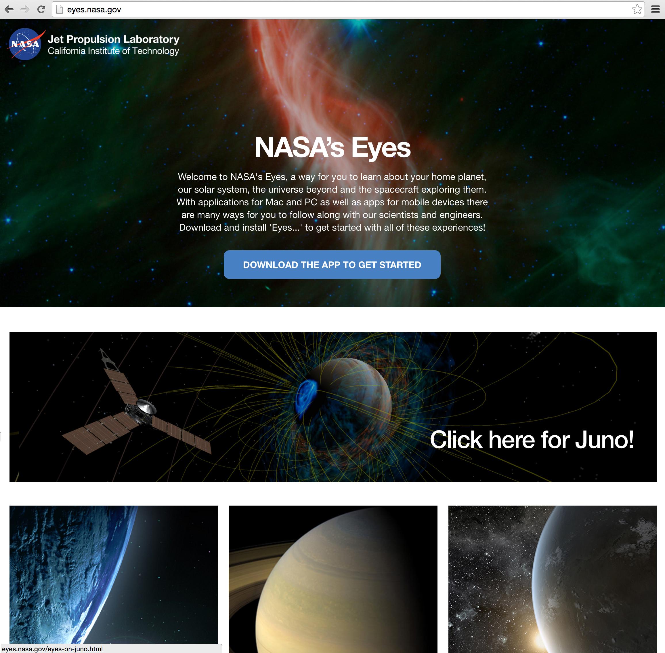 mac为例)第四步,启动nasa's eyes选择左下角的juno mission进入朱诺号