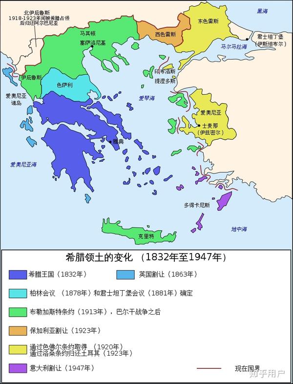 希腊王国独立以来的领土变化,图源wikipedia