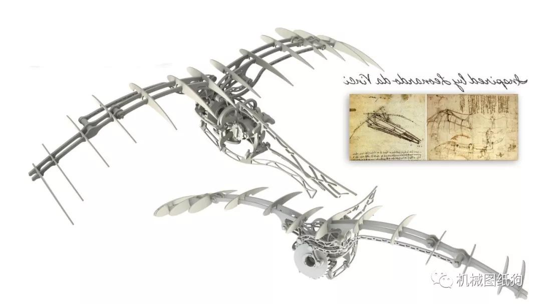 飞行模型ornithopter仿达芬奇飞鸟机构扑翼机3d图纸stepxtstl格式