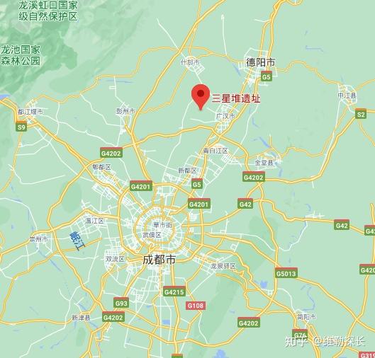 三星堆遗址和博物馆地处四川省广汉市城西鸭子河畔,南距成都38公里,北