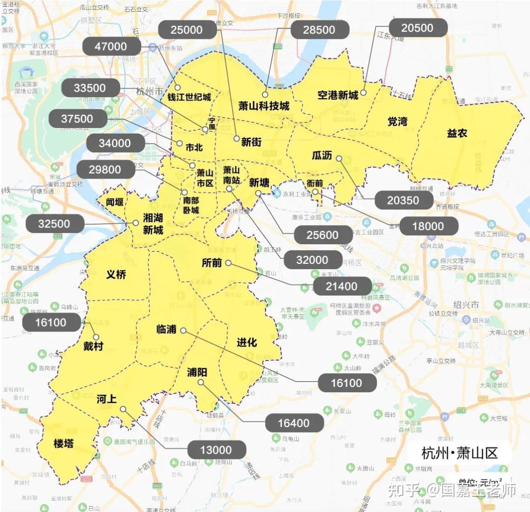 2021年杭州市行政区划调整后各区板块最新限价地图(7月)