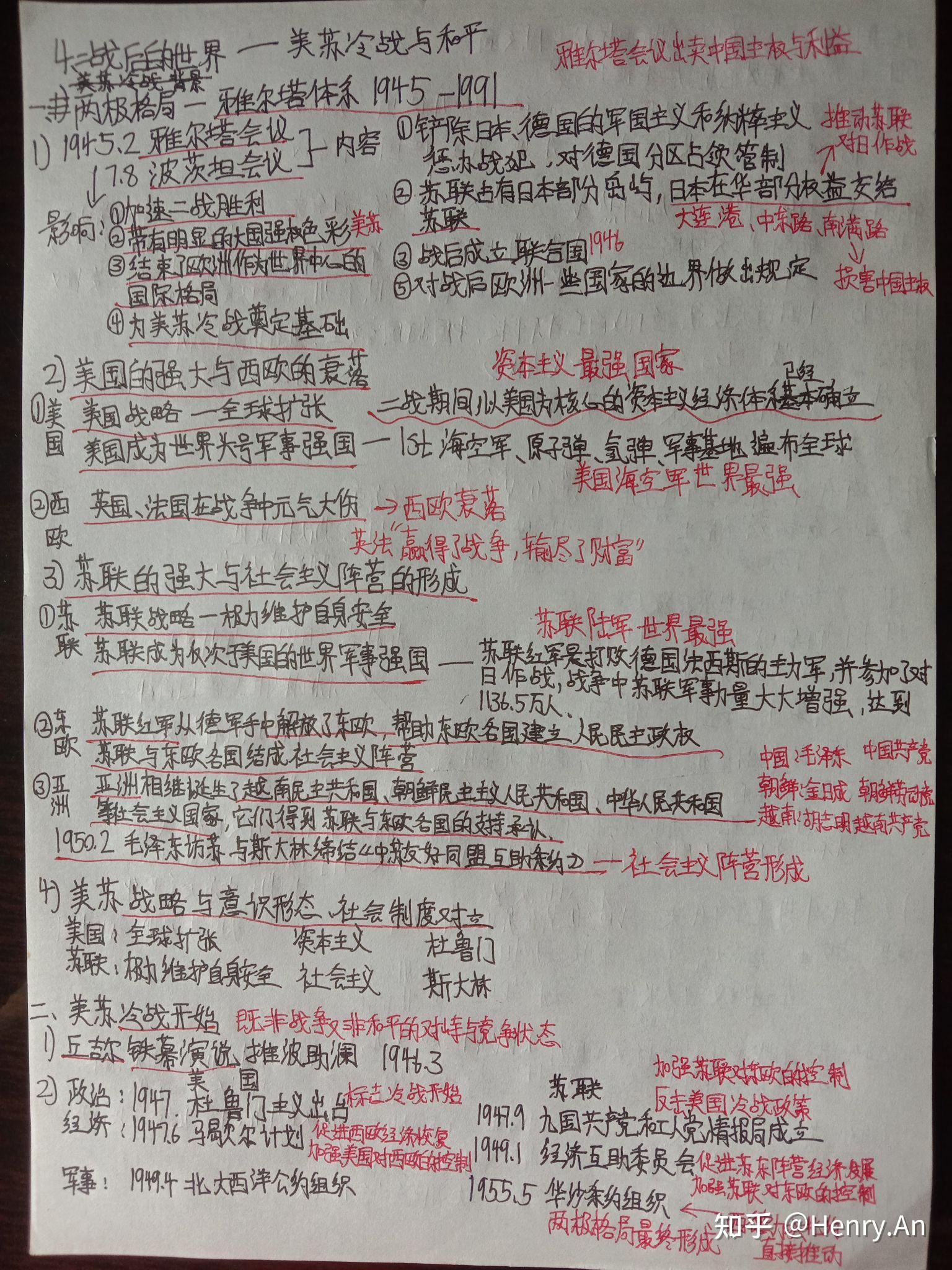 高中历史选修三 20世纪的战争与和平笔记 美苏冷战
