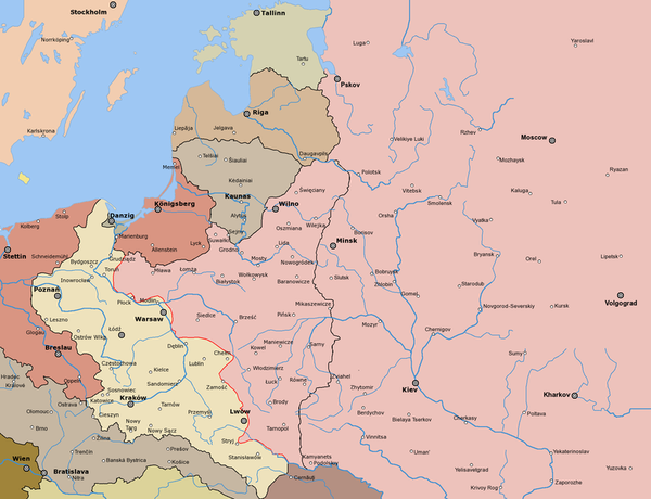 上图为1920年6月,波兰和乌克兰人民共和国战线推进的极限.