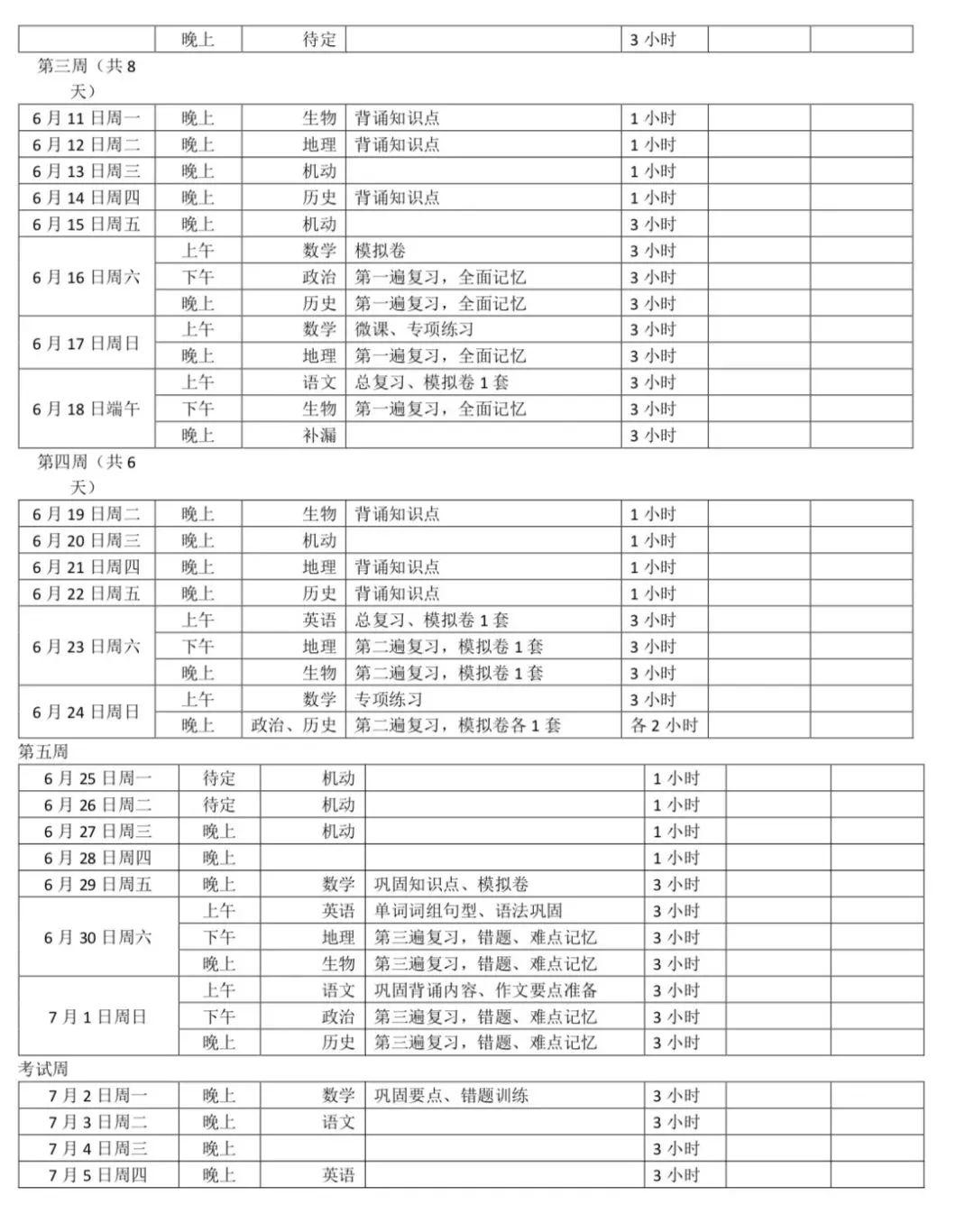 期末考试前学霸复习计划表刷爆朋友圈让无数学生家长点赞