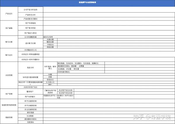 抖音运营策划方案表教育投资各行各业策划表模板