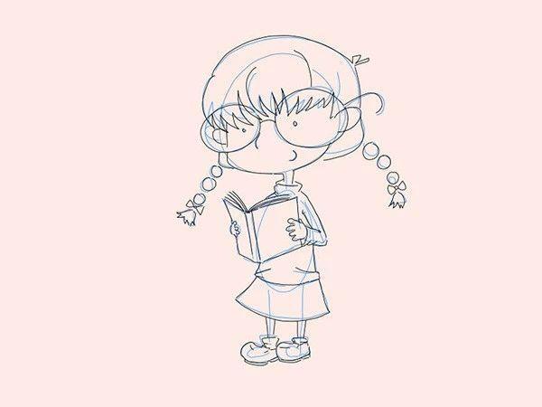 8步教你画一个戴眼镜的卡通小女孩