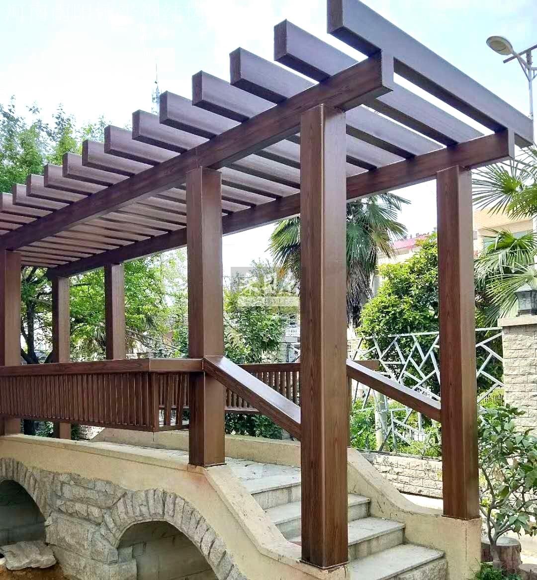 采贝木纹漆|河南南阳廊架仿木纹效果制作!钢结构木纹漆工艺