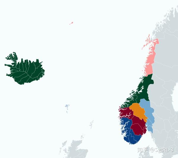 特伦德拉格,默勒-鲁姆斯达尔,冰岛,斯瓦尔巴群岛被阿伦戴尔获得;作为