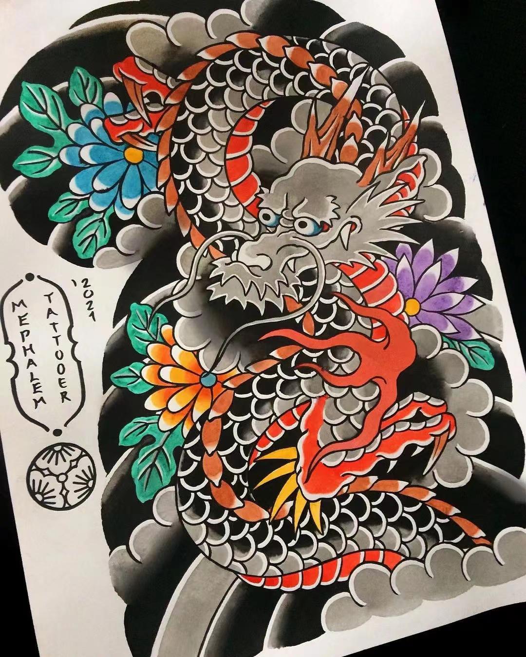 半甲老传统纹身手稿日式老传统越久越耐看的纹身风格