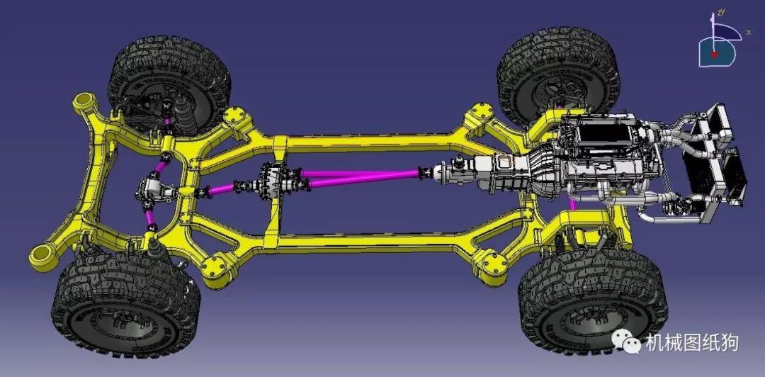 【汽车轿车】4x4四轮机车底盘及动力组模型3d图纸 stp格式