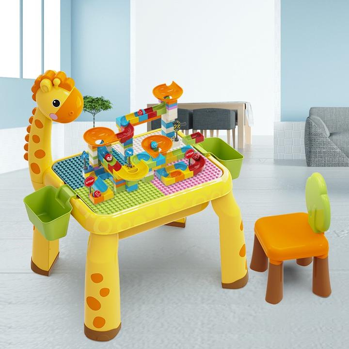 汇高 儿童玩具大颗粒积木桌子拼装插多功能收纳学习桌