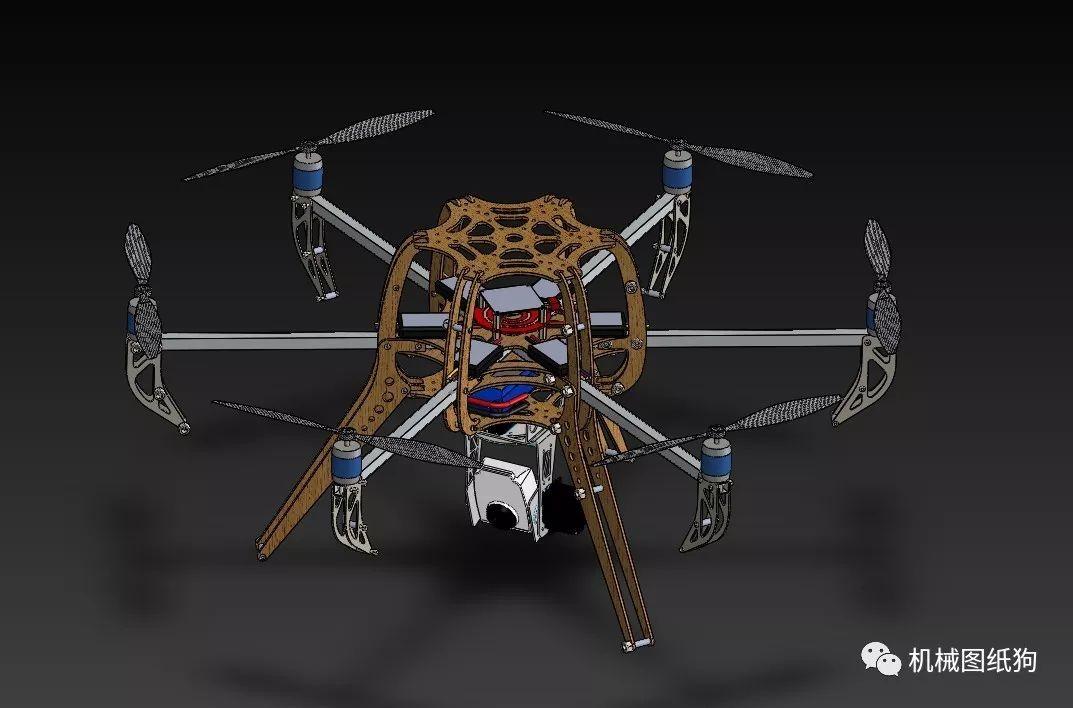 飞行模型六翼航拍器六轴无人机框架3d图纸solidworks设计