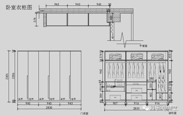 衣柜的细节施工图纸,满足了衣物的悬挂以及被褥的放置,而且还隐藏了