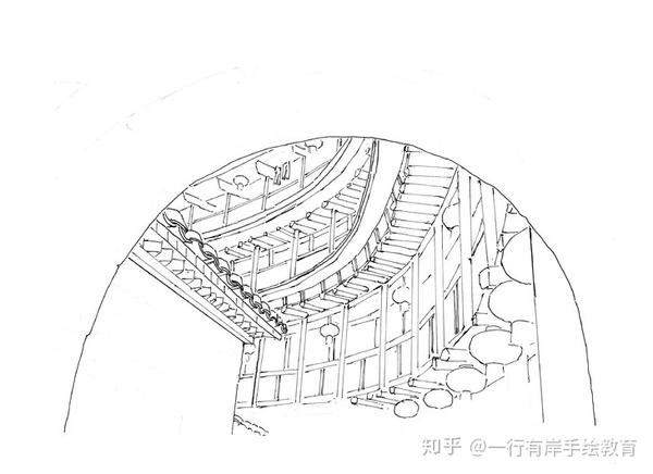 一行手绘钢笔画写生 50 福建土楼