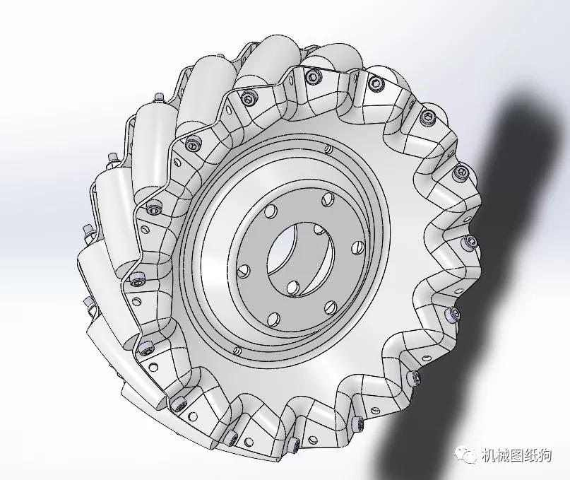 【工程机械】辊子密集排布式麦克纳姆轮3d数模图纸 solidworks设计