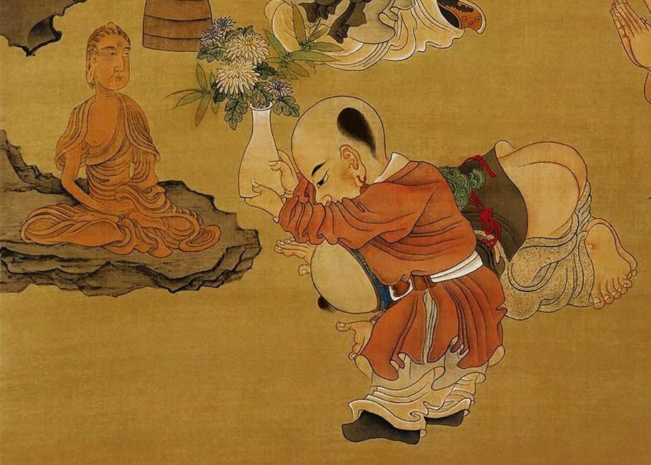明,陈洪绶《童子礼佛图》欣赏