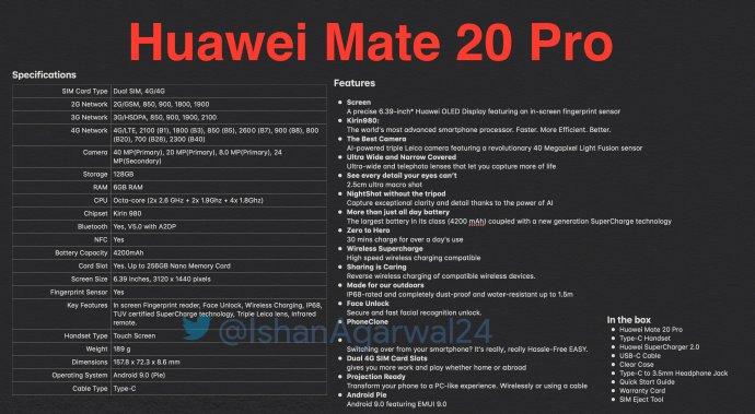 华为mate20 pro参数全曝光 matex亮相