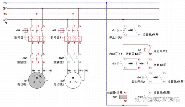 电机正反转电路 电机顺序启动,逆序停止电路图