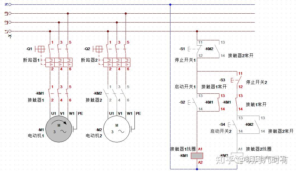 电机正反转电路电机顺序启动逆序停止电路图